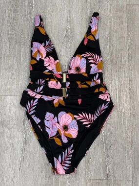 City Chic CCX Black Floral One Piece Swimsuit - New - Size 12 (XXS)